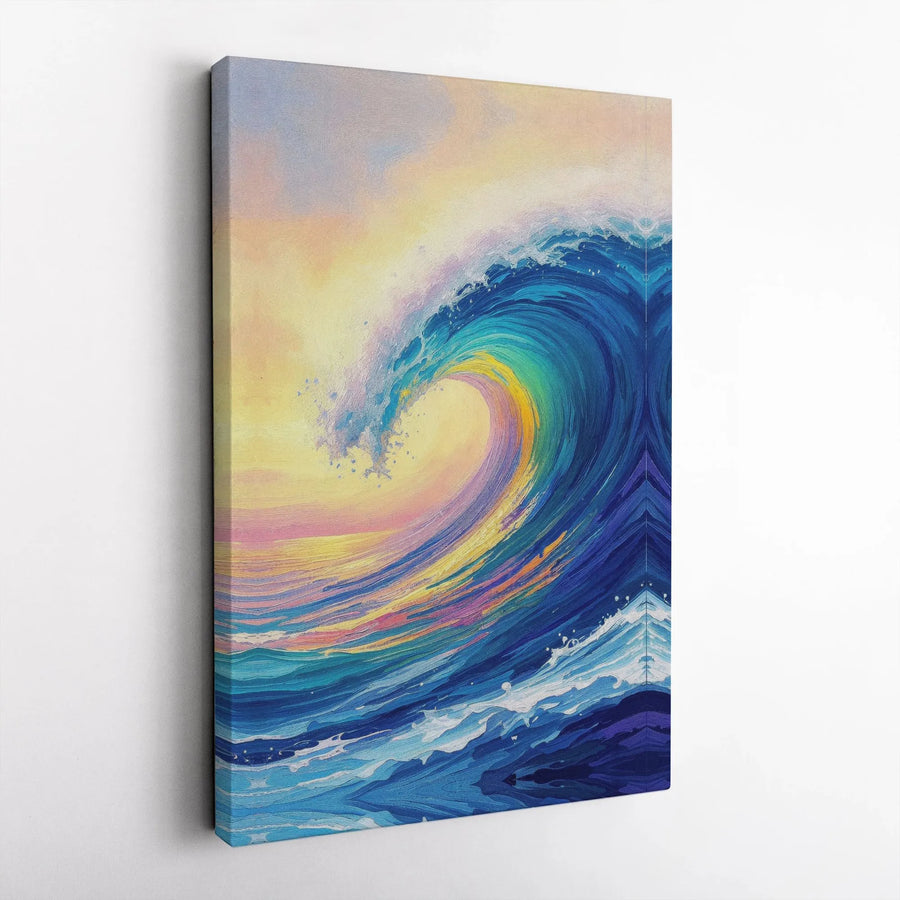 Colorful Ocean Wave Canvas Wall Art | Sunset Seascape Oil Painting Style | Premium 1.25-inch Gallery Wrapped Print | Coastal Home Decor Gift