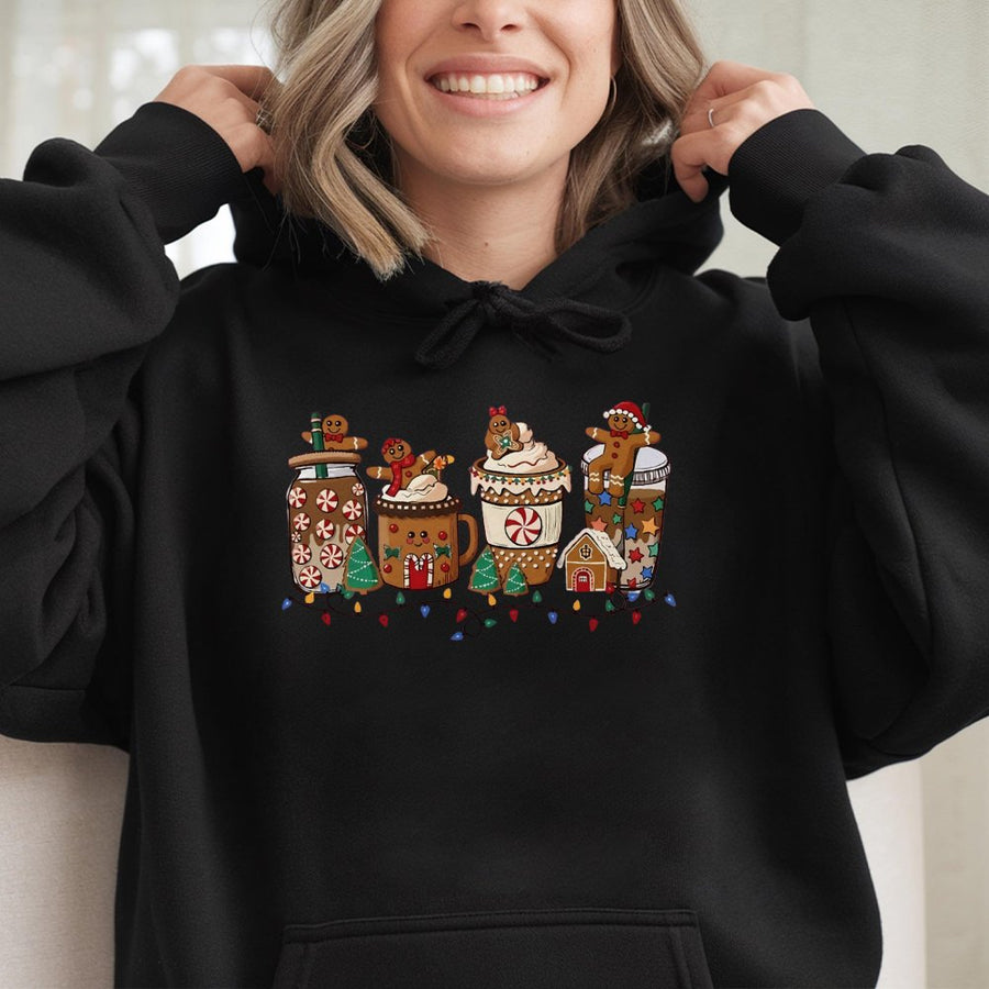 Christmas Gingerbread Hoodie | Cute Holiday Coffee Mug Graphic | Premium Cotton Blend Sweatshirt | Festive Winter Gift for Women & Men