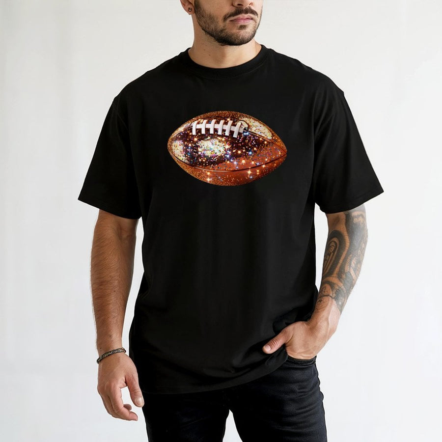 Glitter Football T-Shirt | Sparkly Game Day Graphic Tee | Premium Cotton Comfort Fit | Cute Fall Tailgate Outfit Gift for Women and Football Fans