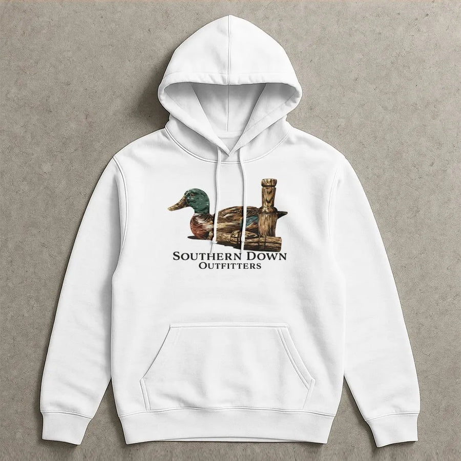 Duck Hunting Hoodie | Mallard Decoy and Call Graphic | Premium Cotton Blend | Gift for Duck Hunters and Waterfowl Enthusiasts