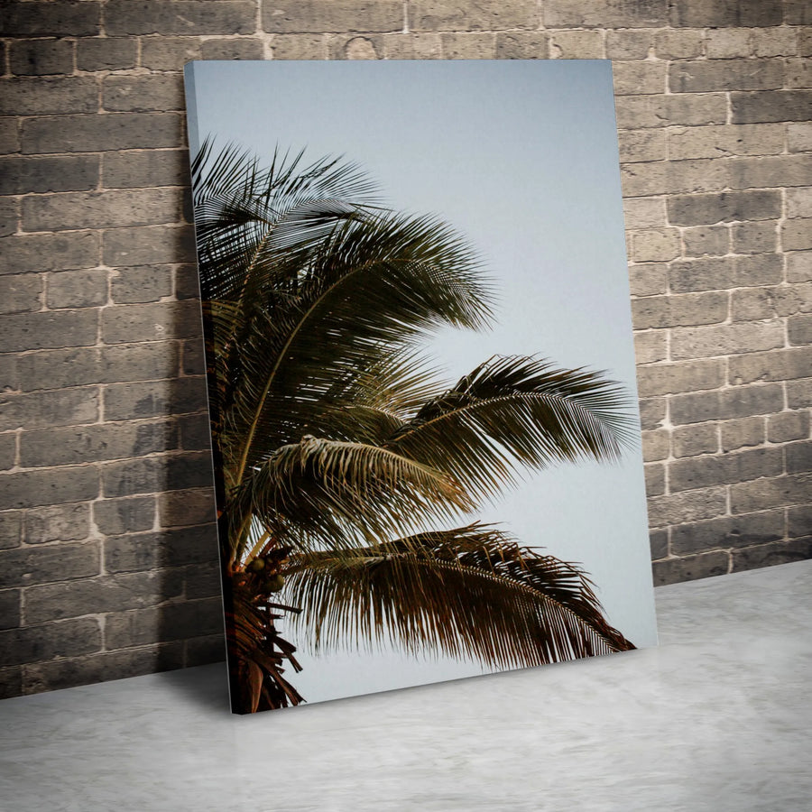 Palm Tree Vertical Canvas | Minimalist Tropical Beach Photography | 1.25" Thick Gallery Wrap | Modern Coastal Home Decor Gift
