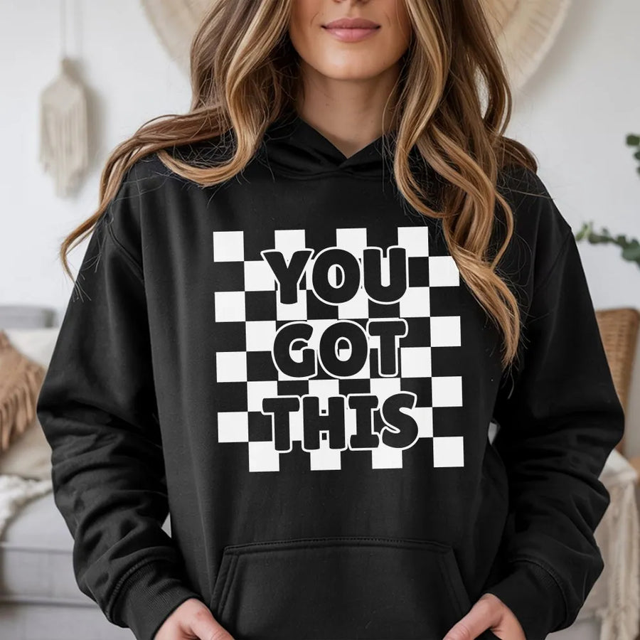 You Got This Hoodie | Retro Checkerboard Motivational Quote | Soft Cotton Blend | Gift for Teacher or Student Testing Day Apparel