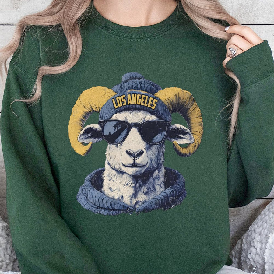 Los Angeles Cool Ram Mascot With Sunglasses And Beanie Sweatshirt