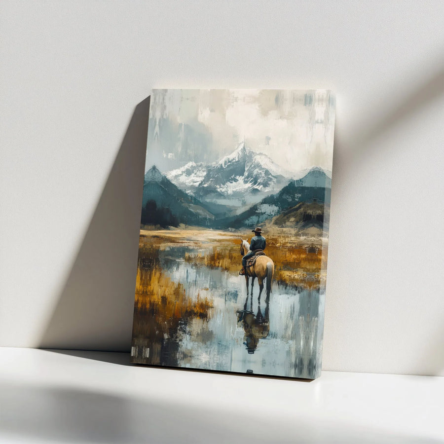 Western Landscape Canvas Print | Abstract Cowboy Mountain Painting | Premium Gallery Wrapped Art | Modern Farmhouse Wall Decor Gift