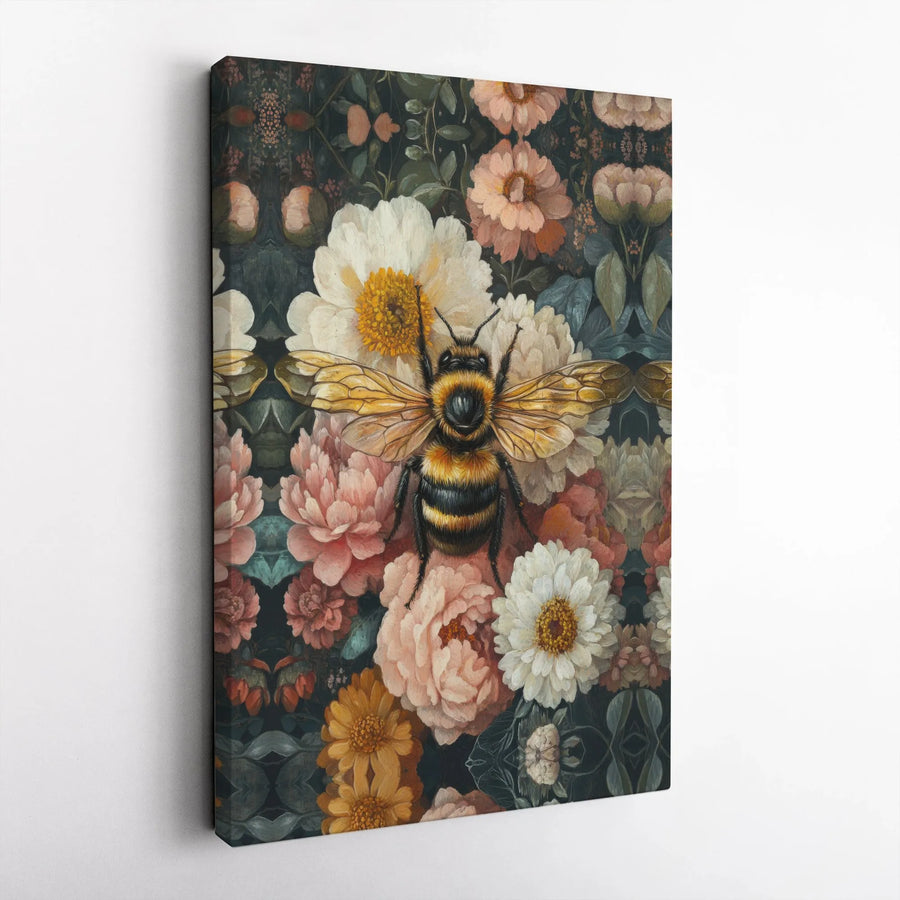 Bumblebee Floral Canvas Wall Art | Vintage Botanical Bee Painting | Premium Gallery-Wrapped Print | Elegant Nature Home Decor Gift
