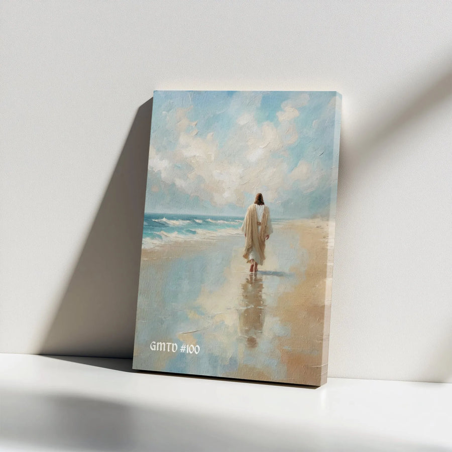 Jesus Wall Art Canvas Print | He Walks With Me Beach Scene | Premium Gallery Wrapped Canvas | Inspirational Christian Home Decor Gift