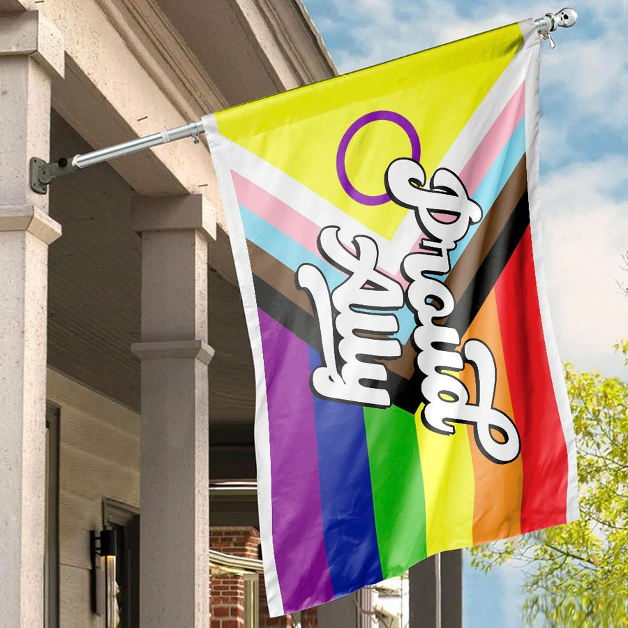 Proud Ally Progress Pride Flag | Intersex Inclusive Design | Premium Weather-Resistant Polyester | Outdoor Garden & House Decor Gift