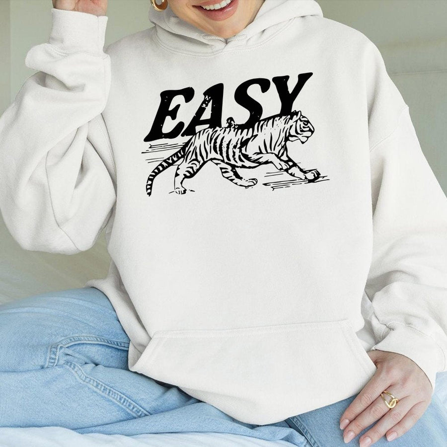 Easy Tiger Graphic Hoodie | Retro Wild Animal Print | Premium Cotton-Poly Blend | Unisex Streetwear Gift for Men and Women