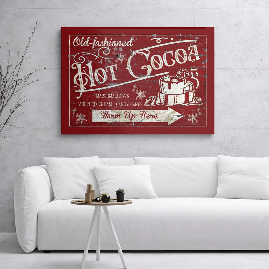 Hot Cocoa Canvas Sign | Vintage Farmhouse Holiday Wall Decor | 1.25" Gallery Wrap | Festive Christmas Kitchen Art Gift