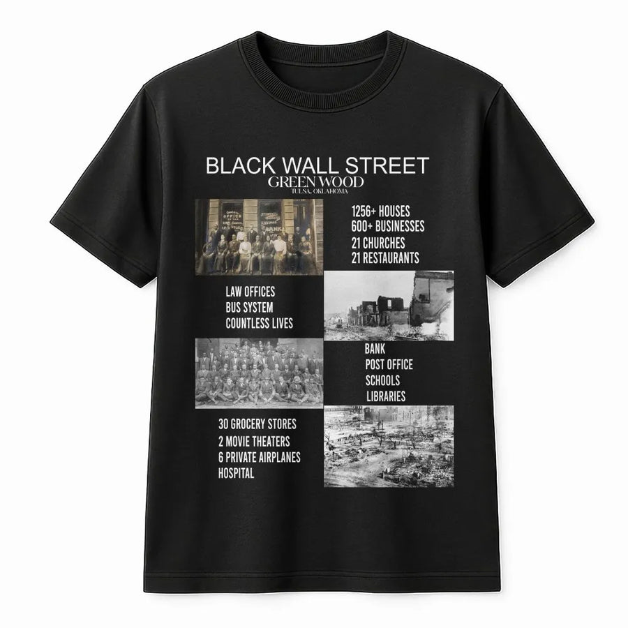 Black Wall Street T-Shirt | Greenwood Tulsa 1921 History Graphic | Premium 100% Cotton Tee | African American Heritage Commemorative Gift
