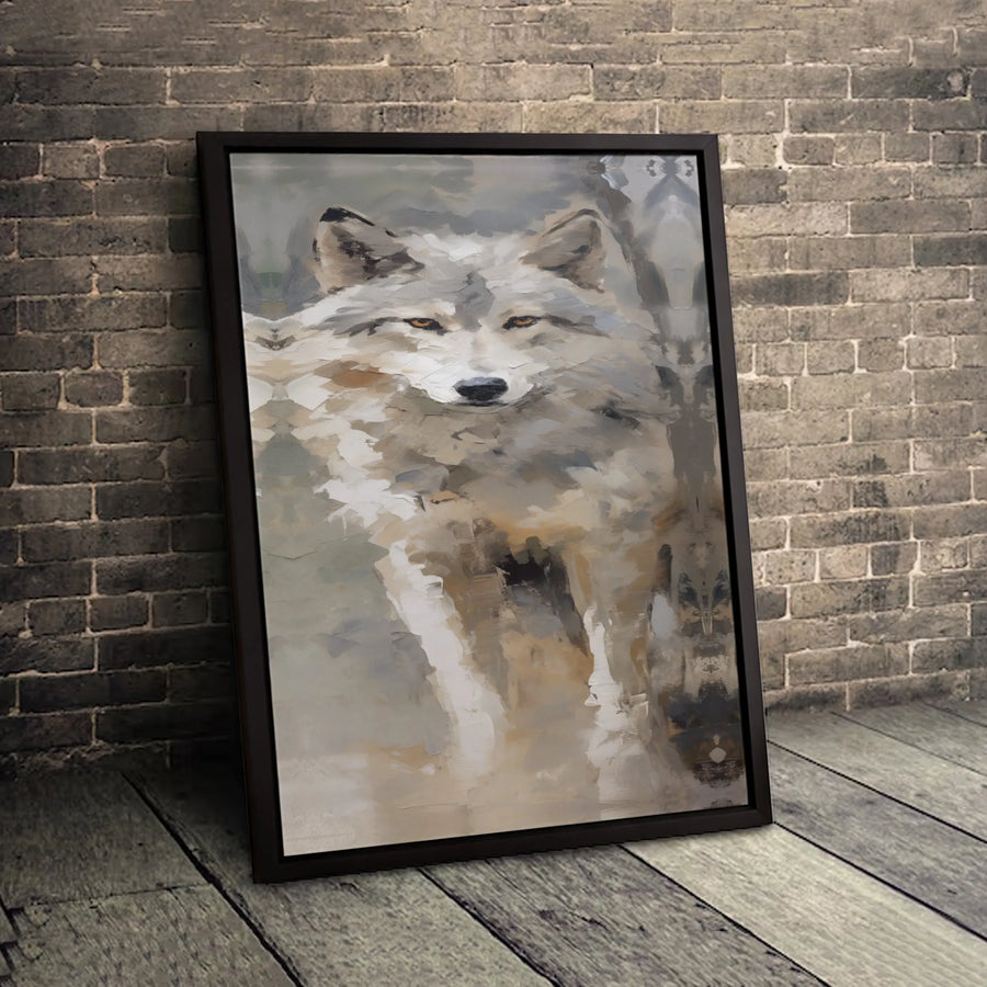Abstract Wolf Canvas Wall Art | Painterly Grey Wildlife Portrait | Premium 1.25 Inch Gallery Wrap | Modern Home Office Decor Gift