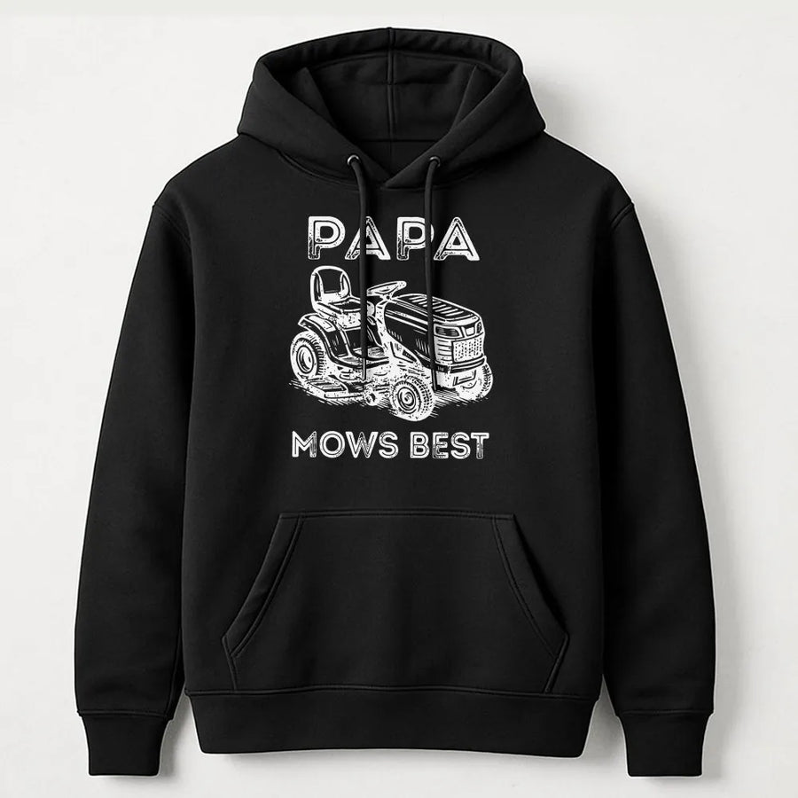 Funny Dad Hoodie | Papa Mows Best Vintage Lawn Mower Graphic | Cozy Cotton Blend | Father's Day Gift for Dad & Grandpa