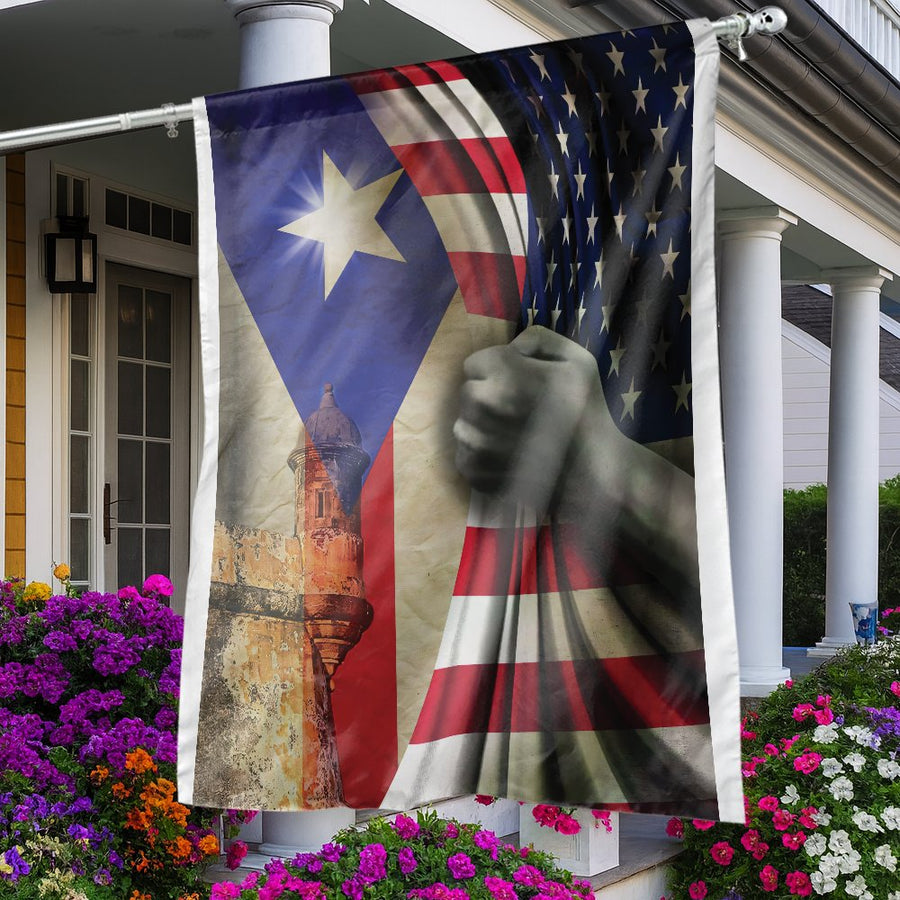 Puerto Rico USA Flag | El Morro Fort & Unity Fist Design | Premium Weather-Resistant Polyester | Patriotic Outdoor House Decor Gift