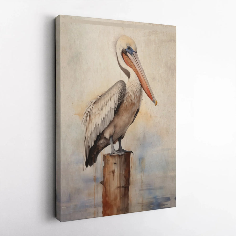 Pelican Canvas Wall Art | Watercolor Coastal Bird Painting | Premium Thick Gallery Wrap Canvas | Beach House Decor Gift for Bird Lovers