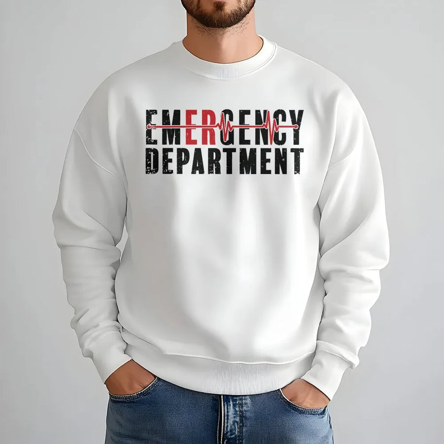 Emergency Department Sweatshirt | EKG Heartbeat Line Graphic | Soft Cotton Blend | Patriotic Gift for ER Nurse, RN, Paramedic on 4th of July