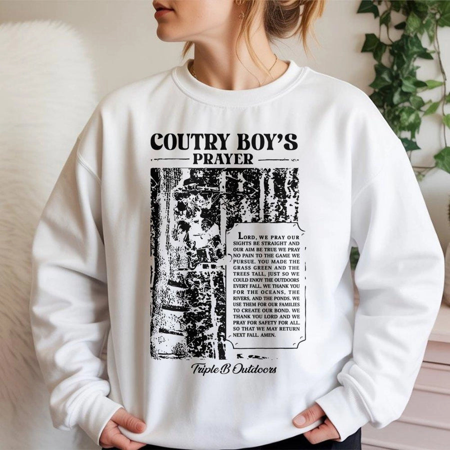 Country Boy's Prayer Sweatshirt | Hunting Deer Hunter Graphic | Cotton Blend Premium Pullover | Gift for Hunter Outdoor Enthusiast
