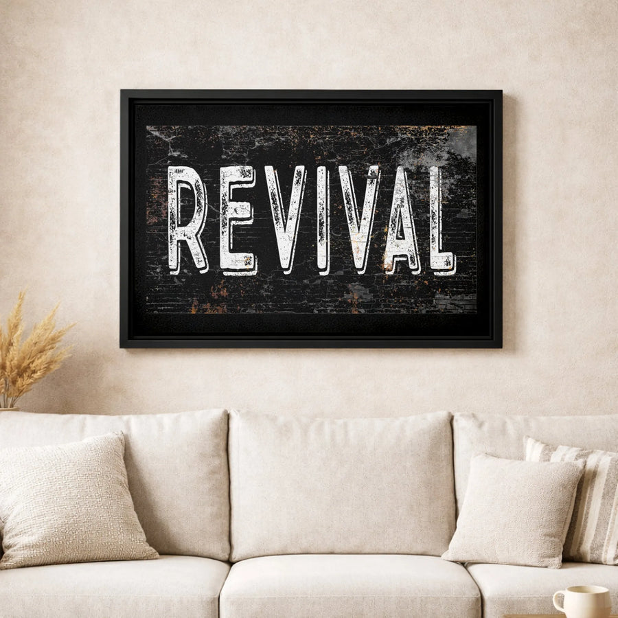 Revival Wall Art | Rustic Distressed Typography Canvas | 1.25 Inch Gallery Wrap | Motivational Home Decor Gift