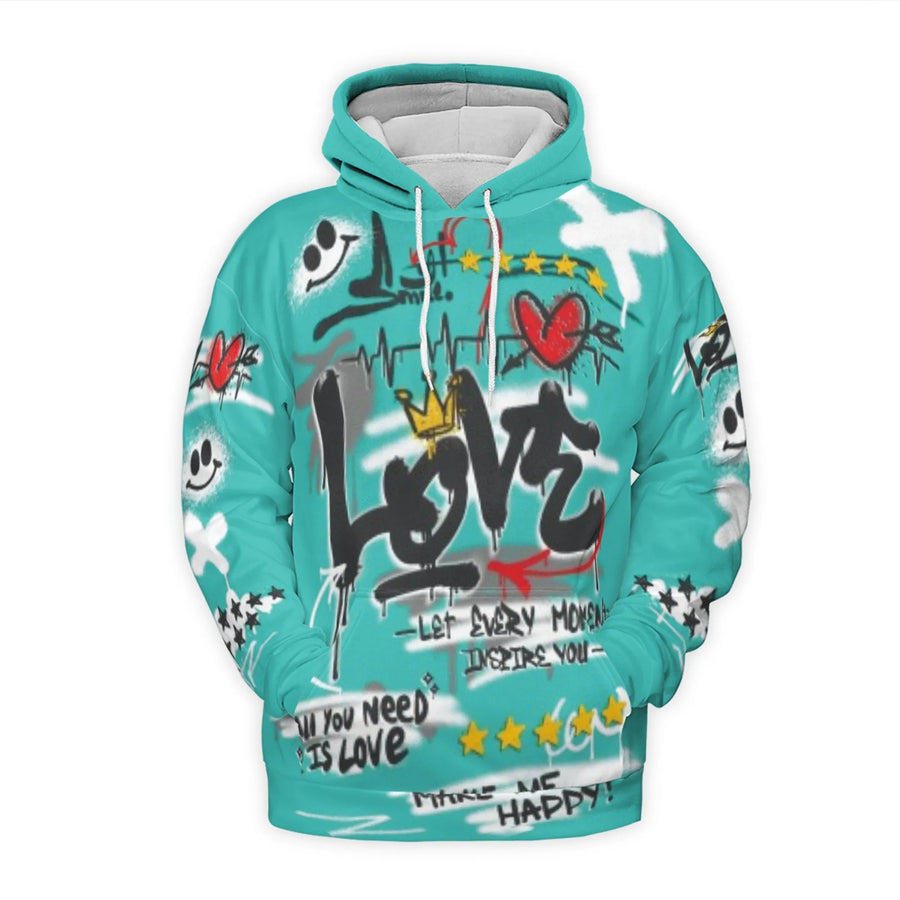 Love Graffiti 3D Hoodie | All Over Print Street Art Design | Brushed Fleece Lined Polyester | Unisex Gift for Teens and Adults