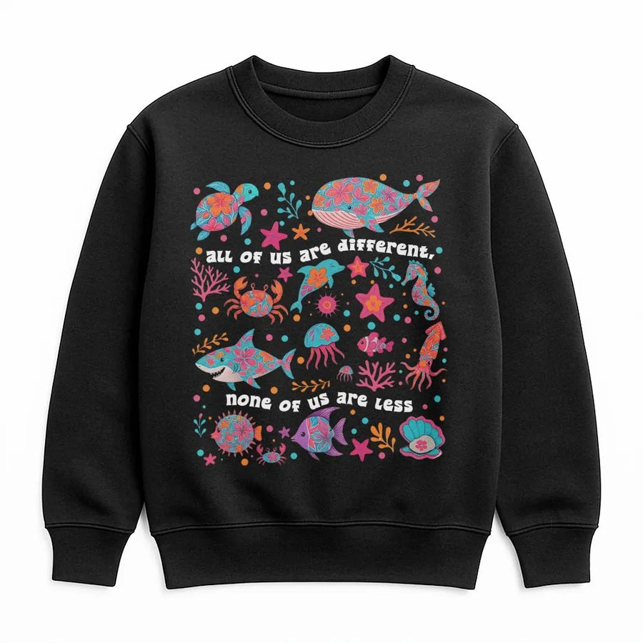 Neurodiversity Sweatshirt | All Of Us Are Different Sea Life Graphic | Premium Cotton Blend | Gift For Special Education Teacher Or Student