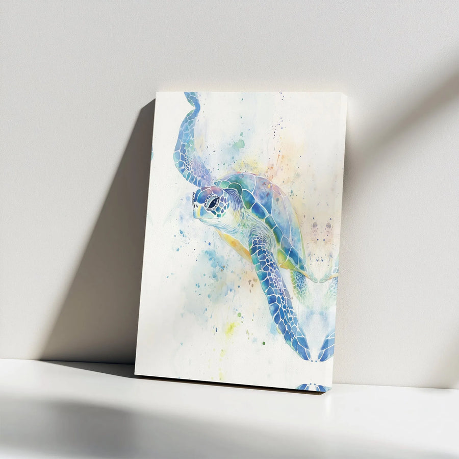 Sea Turtle Canvas Wall Art | Watercolor Ocean Animal Painting | Premium Gallery Wrapped Canvas | Beach House Decor Gift