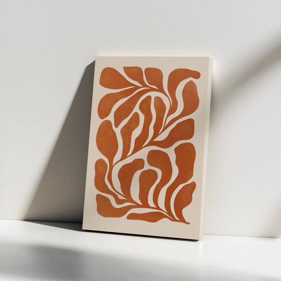 Boho Botanical Canvas Wall Art | Terracotta Abstract Leaf Print | Premium Gallery Wrap Decor | Modern Minimalist Gift For Home Office