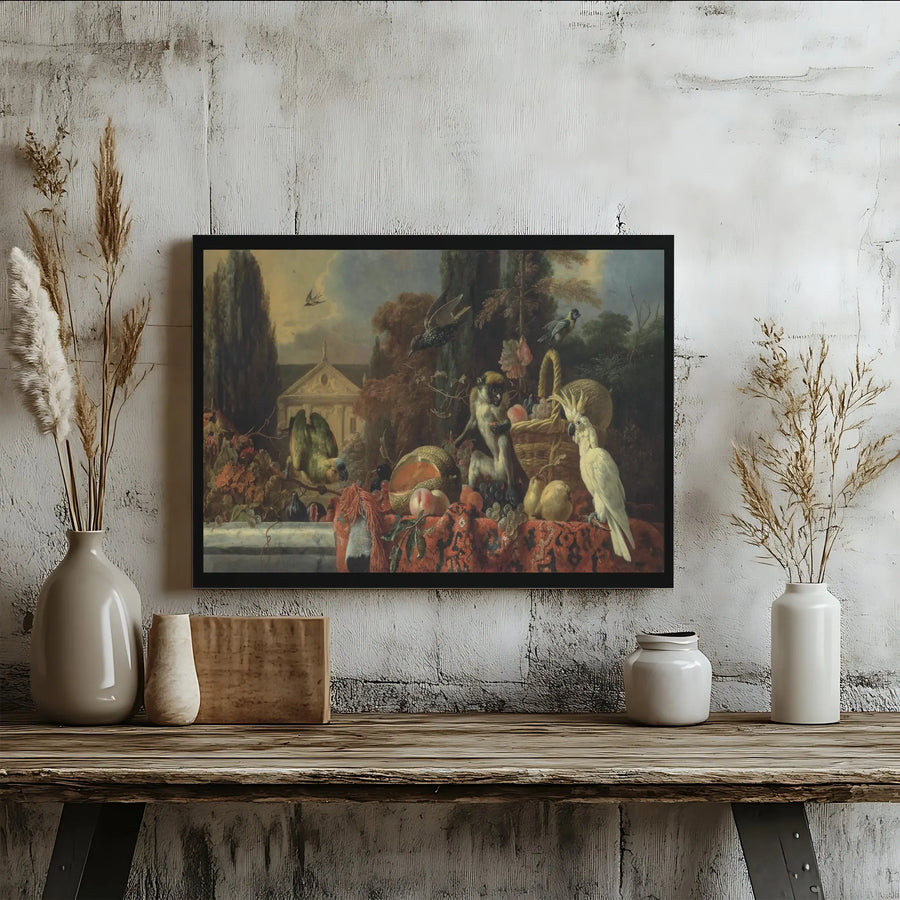 Vintage Monkey Still Life Canvas Art | Dark Academia Animal & Fruit Painting | Premium Gallery Wrapped Canvas | Collector's Classic Art Reproduction