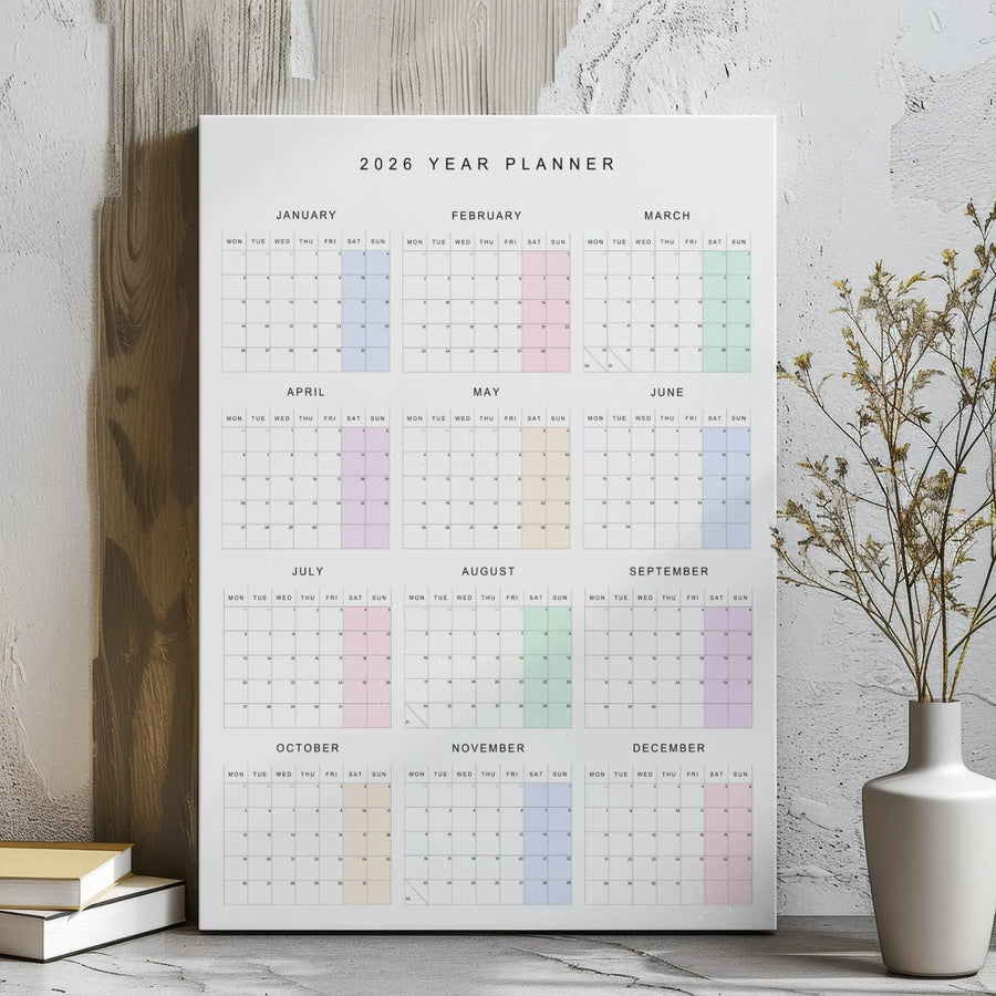 2026 Year Planner Canvas Wall Art | Minimalist 12-Month Vertical Calendar | Premium Gallery Wrapped Decor | Modern Office Organization Gift