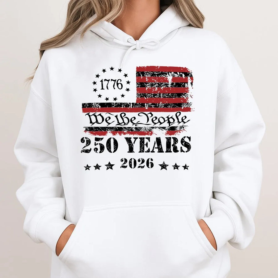 250th Anniversary 1776 Hoodie | We The People Distressed Flag Graphic | Premium Cotton | Patriotic Commemorative Gift for Men and Women