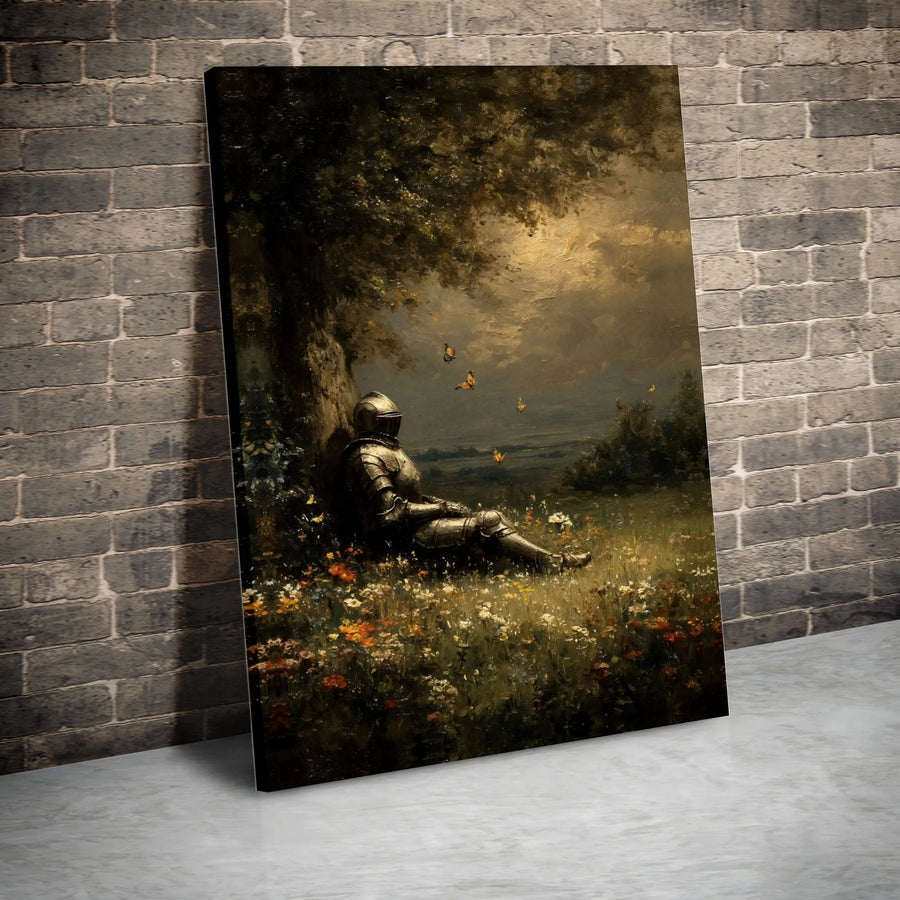 Knight Resting In Wildflower Field Canvas | Peaceful Medieval Wall Art | Premium Gallery-Wrapped Print | Gift For History Buffs