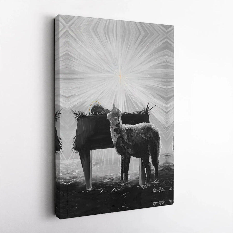 Nativity Scene Canvas Print | Holy Night Baby Jesus and Lamb | Minimalist Religious Wall Art | Christian Christmas Home Decor Gift