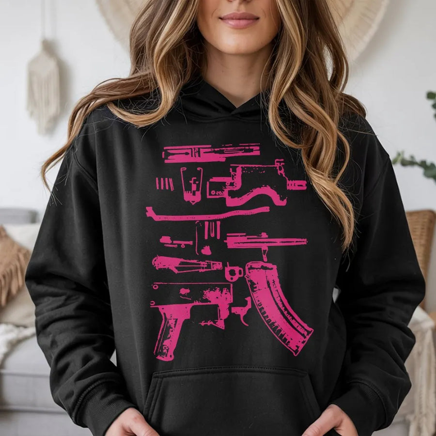 Gun Schematic Hoodie | Exploded Firearm View Graphic | Premium Soft Cotton | 2nd Amendment Collector's Gift