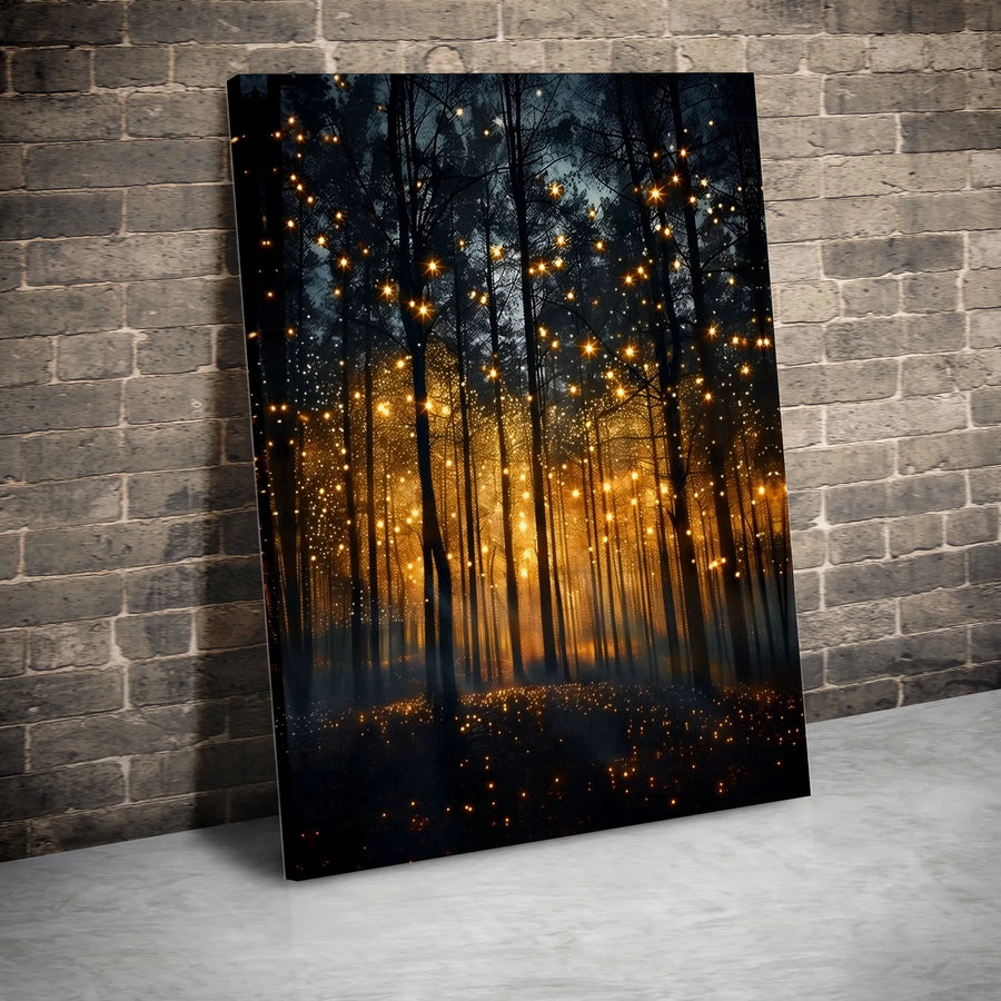 Enchanted Forest Canvas Print | Glowing Fairy Lights Wall Art | Premium 1.25-Inch Gallery Wrap | Whimsical Nature Decor For Home Or Office