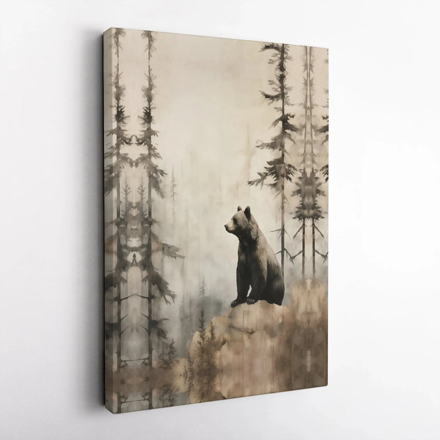 Misty Forest Bear Wall Art | Rustic Wildlife Nature Canvas Print | Premium Gallery Wrapped 1.25" Profile | Lodge Decor Gift for Nature Lovers