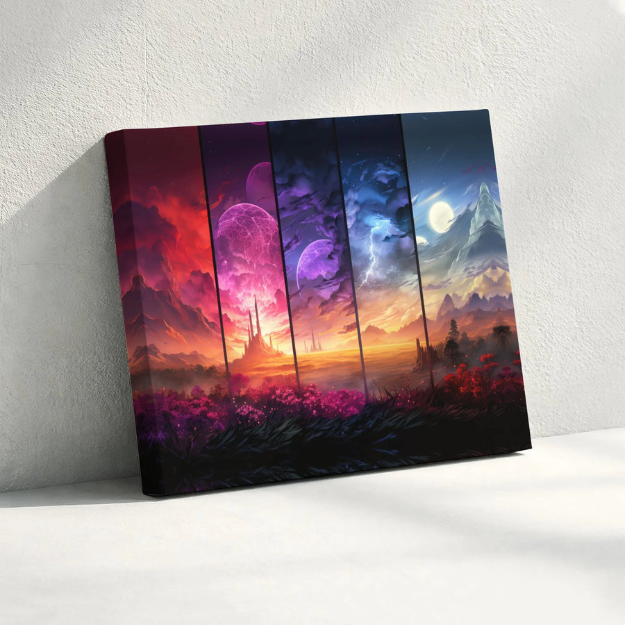 Fantasy Landscape Canvas Wall Art | Epic Celestial Sky Panorama | Premium Gallery Wrapped Canvas | Living Room Decor & Gamer Gift