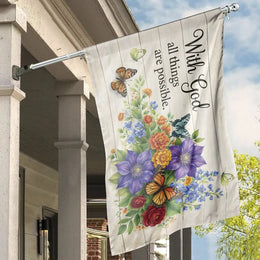 Religious House Flag | With God All Things Are Possible Quote | Double Sided Premium Polyester | Inspirational Christian Porch Decor & Yard Gift