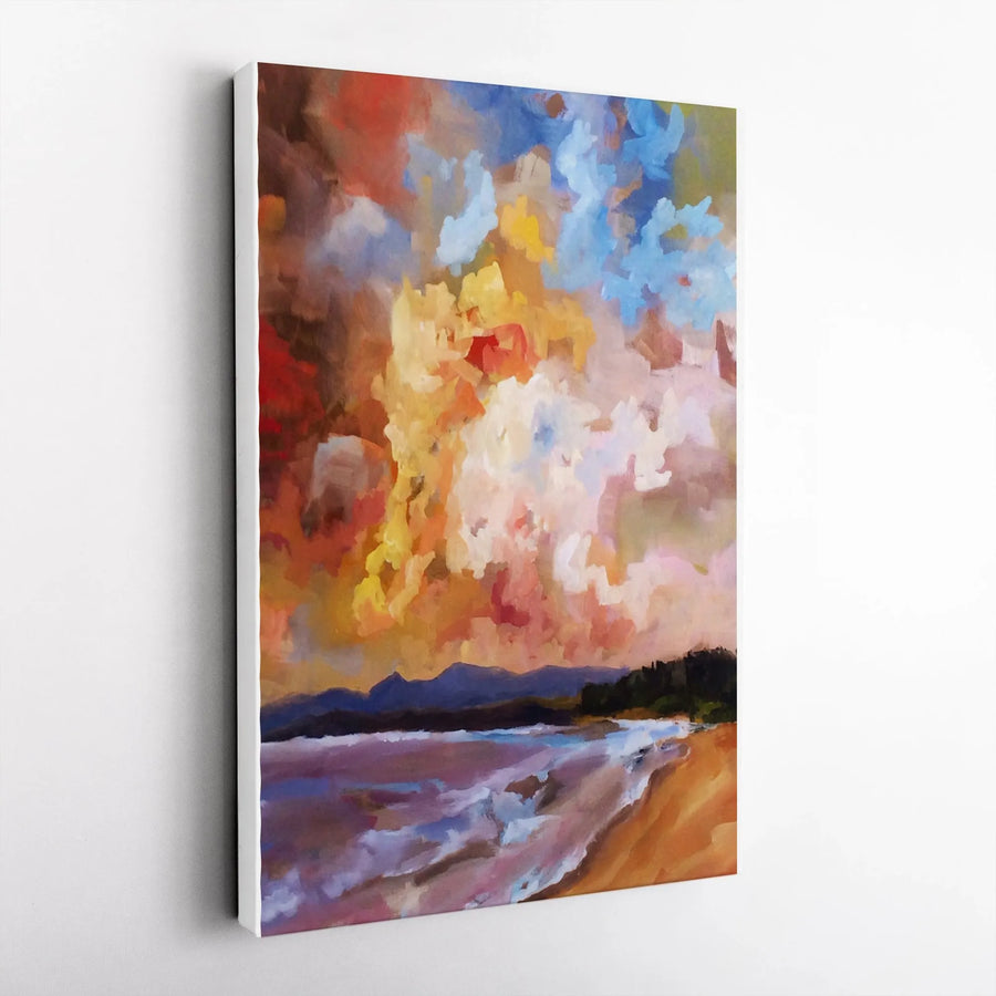 Abstract Ocean Sunrise Vertical Canvas | Vibrant Impressionist Seascape Painting | 1.25-Inch Thick Gallery Wrap | Modern Living Room Wall Art Gift