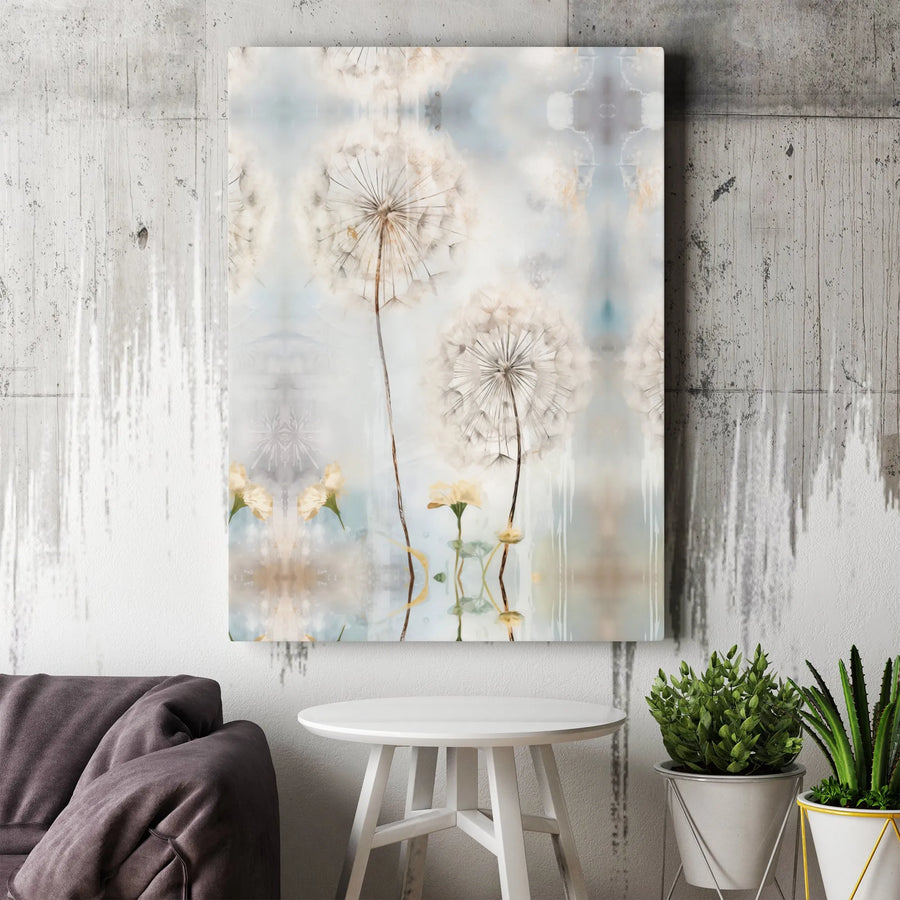 Dandelion Flower Canvas Wall Art | Mirrored Botanical Watercolor Print | 1.25-Inch Premium Gallery Wrap | Floral Home Decor Gift