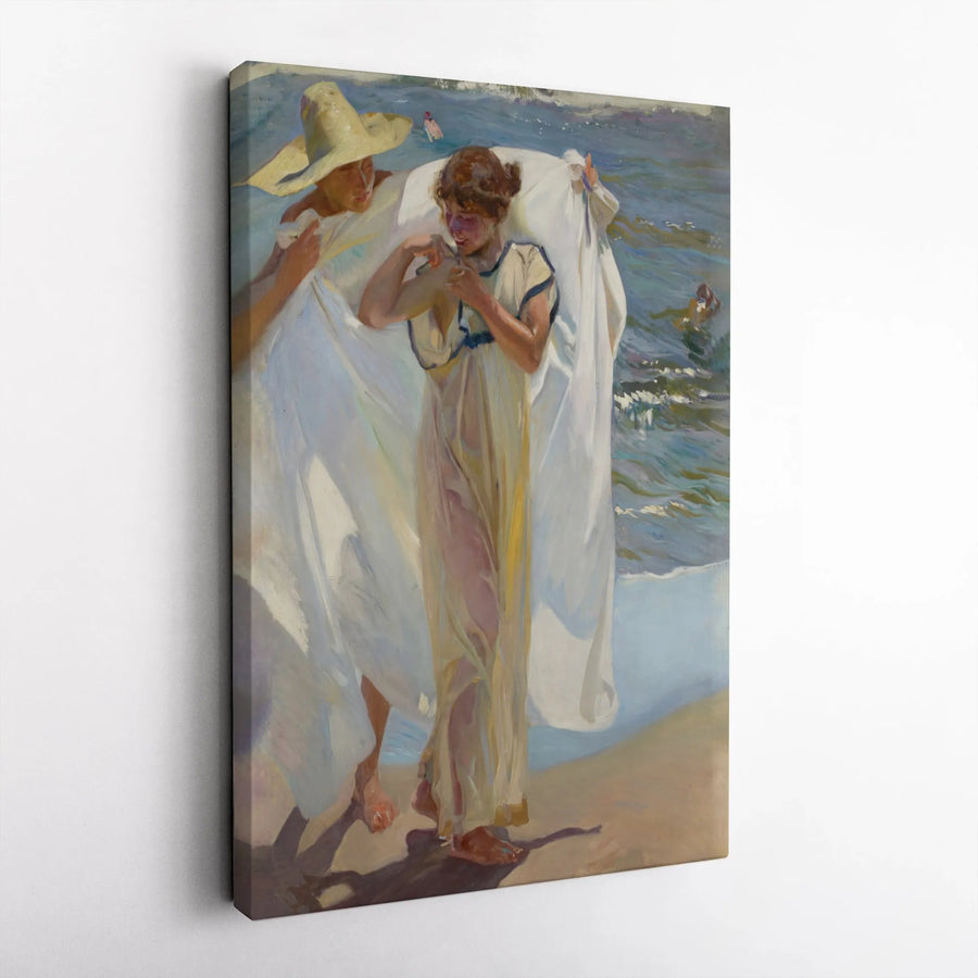 Walk on the Beach Canvas Wall Art | Joaquin Sorolla Impressionist Print | Premium 1.25 Inch Gallery Wrap | Coastal Living Room Home Decor