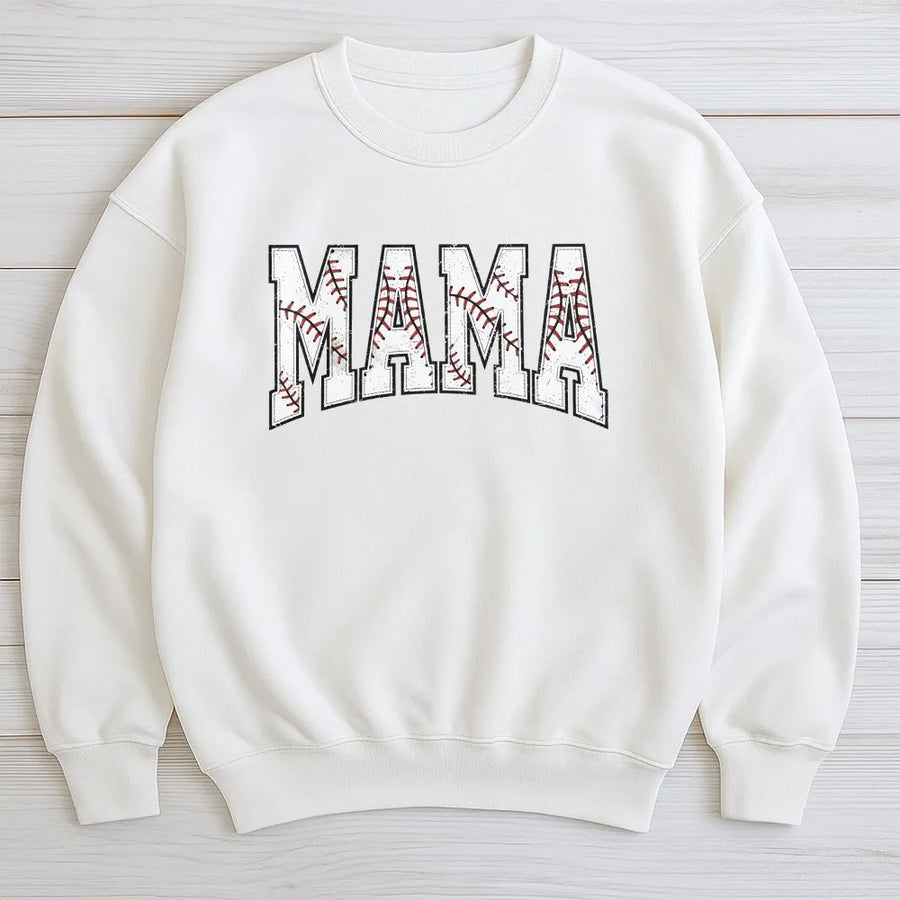 Baseball Mama Sweatshirt | Distressed Athletic Font with Baseball Stitches | Comfort Colors 100% Cotton Tee | Mother's Day Gift for Baseball Mom