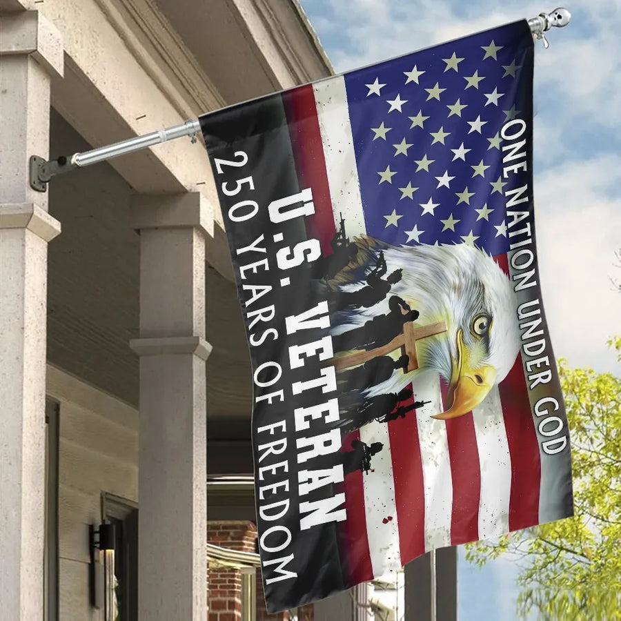 Patriotic US Veteran House Flag | 250 Years of Freedom Eagle Design | Double Sided Premium Polyester | Commemorative Gift for Military Families