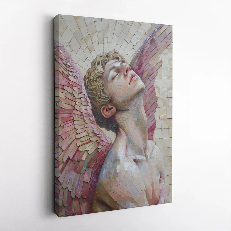 Angel Wall Art Canvas | Modern Mosaic Style Fallen Angel Portrait | Premium Thick Gallery Wrap Canvas | Spiritual Home Decor Gift for Art Lovers