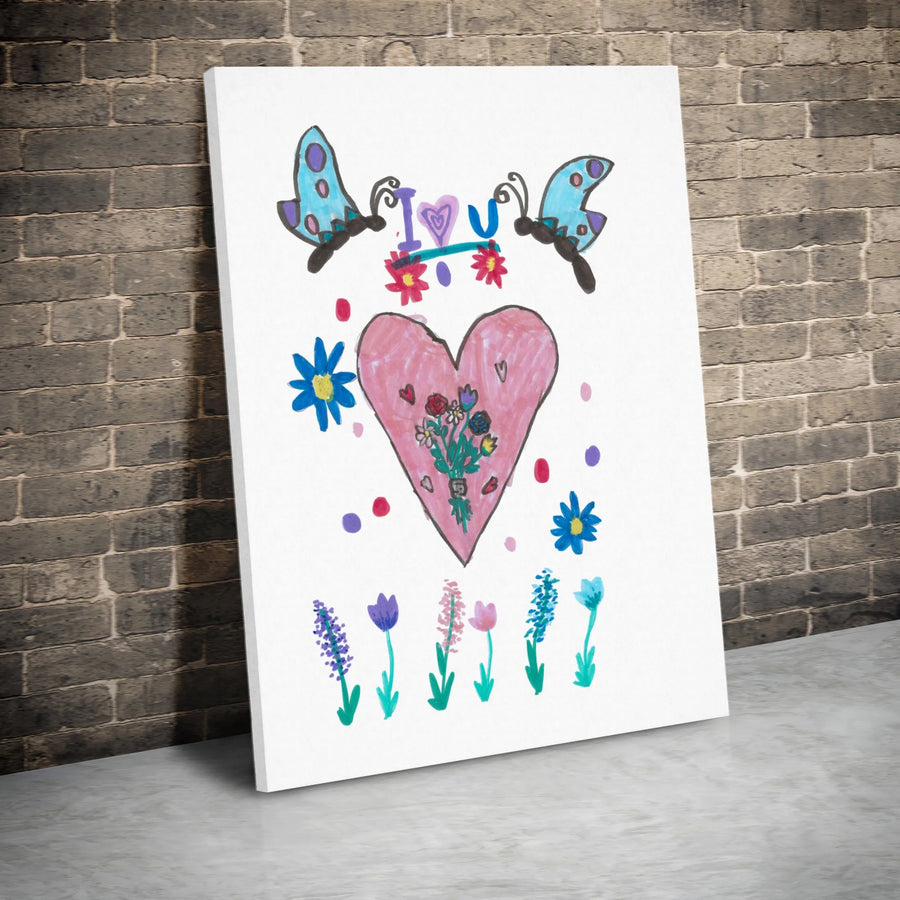 Kids Drawing Wall Art | Cute Butterfly And Heart Illustration | Gallery-Quality Canvas Print | Nursery Decor Gift Idea