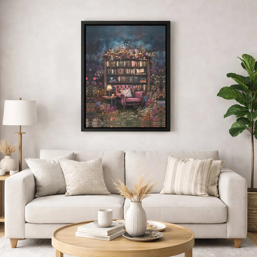 Magical Library Wall Art | Whimsical Reading Nook Bookish Decor | Premium Gallery-Wrapped Canvas | Enchanted Botanical Gift for Readers
