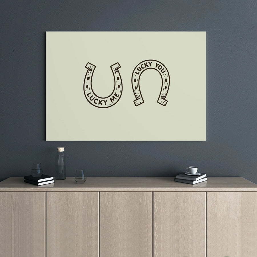 Lucky Horseshoe Canvas Wall Art | Lucky Me Lucky You Minimalist Design | Premium Gallery Wrap 1.25" Depth | Charming Home Decor Gift for Couples