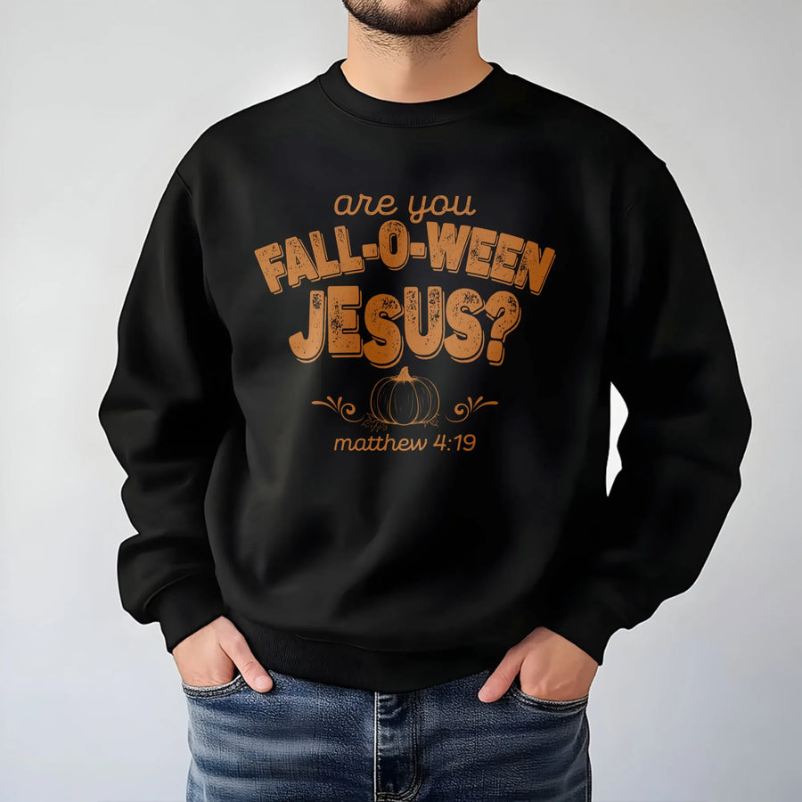 Fall-O-Ween Jesus Sweatshirt | Retro Christian Pumpkin Design | Premium Soft Blend Fleece | Faith-Based Fall Gift for Men and Women