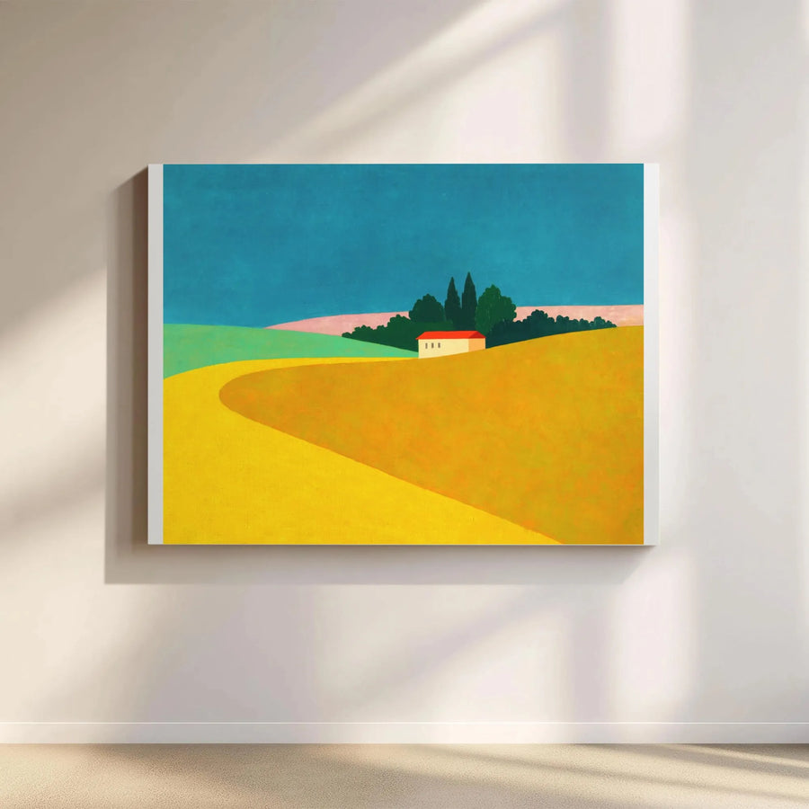 Minimalist Tuscan Landscape Canvas | Colorful Rolling Hills Painting | Premium Gallery Wrapped Canvas | Modern Home Decor Gift