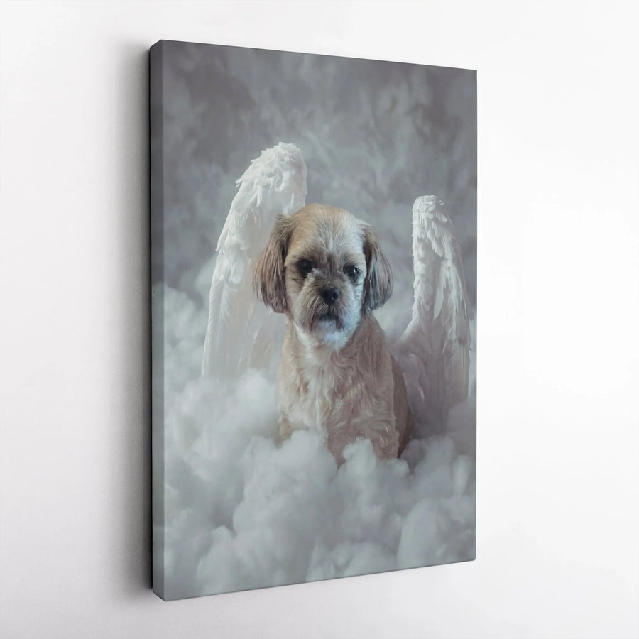 Shih Tzu Angel Canvas Wall Art | Dog with Wings in Clouds Portrait | Premium Gallery Wrapped Canvas | Pet Loss Sympathy Gift for Dog Owner