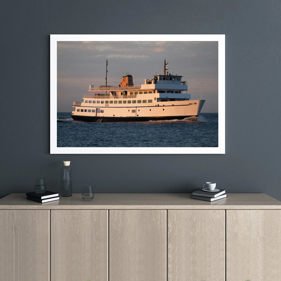 Anna C Ferry Boat Wall Art | Nautical Sunset Seascape Print | Premium Gallery Wrapped Canvas | Coastal Home Decor Gift for Boating Enthusiasts