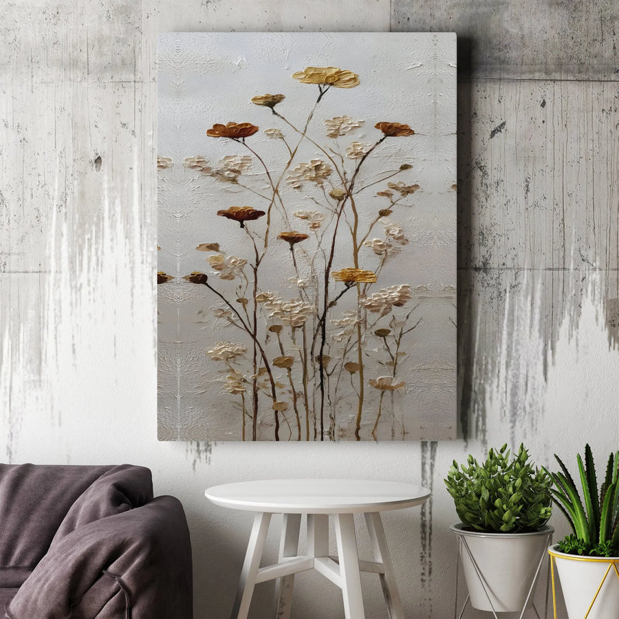 Textured Wildflower Canvas Print | Minimalist 3D Botanical Art | Premium Gallery Canvas | Modern Farmhouse Decor Gift