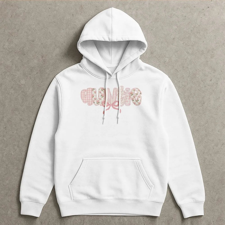 Auntie Hoodie | Floral Gingham Patchwork Graphic | Premium Cotton-Blend Sweatshirt | Gift For New Aunt